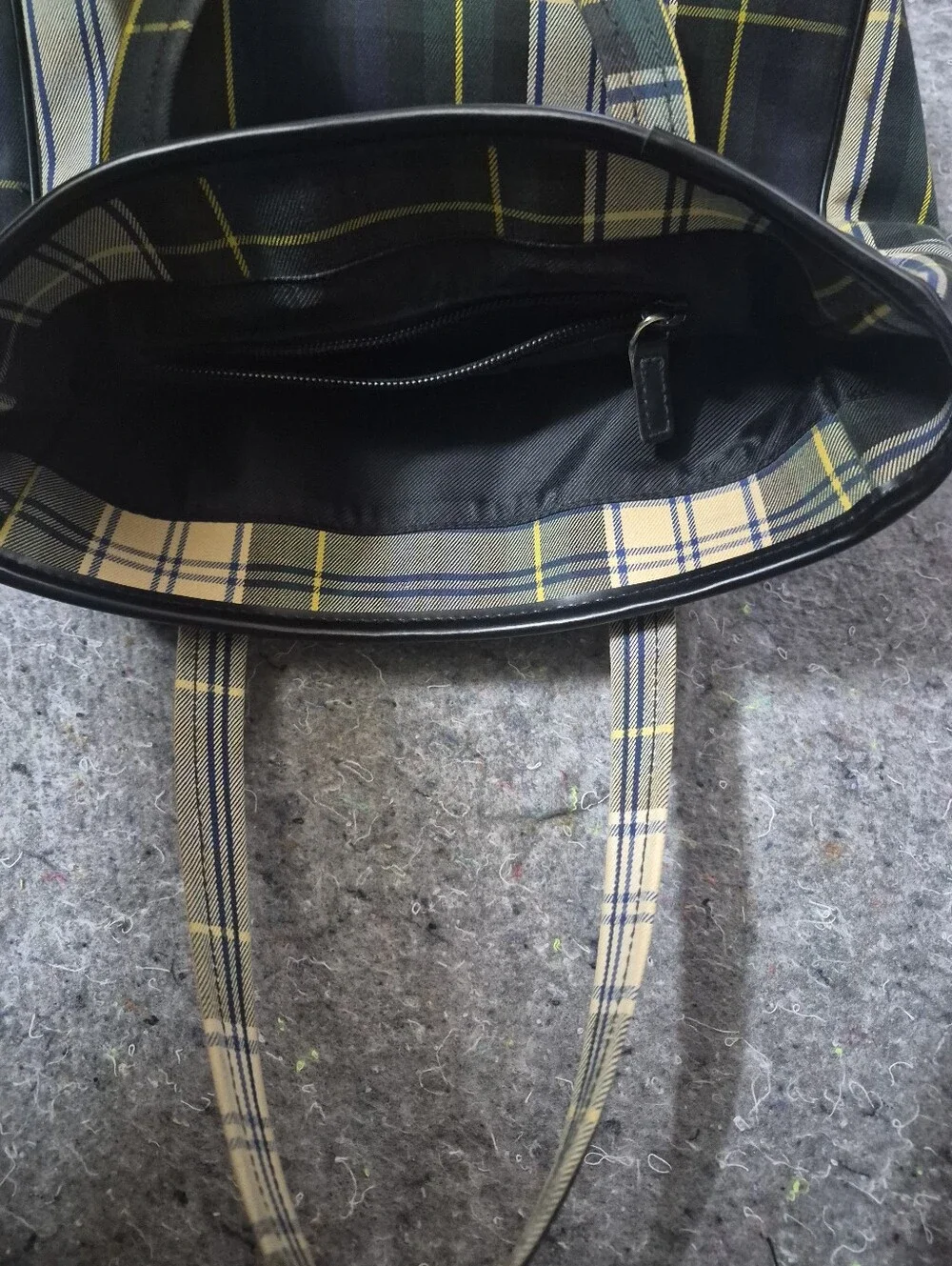 Lauren Ralph Lauren Navy Green Plaid Messenger with Black Leather Trim